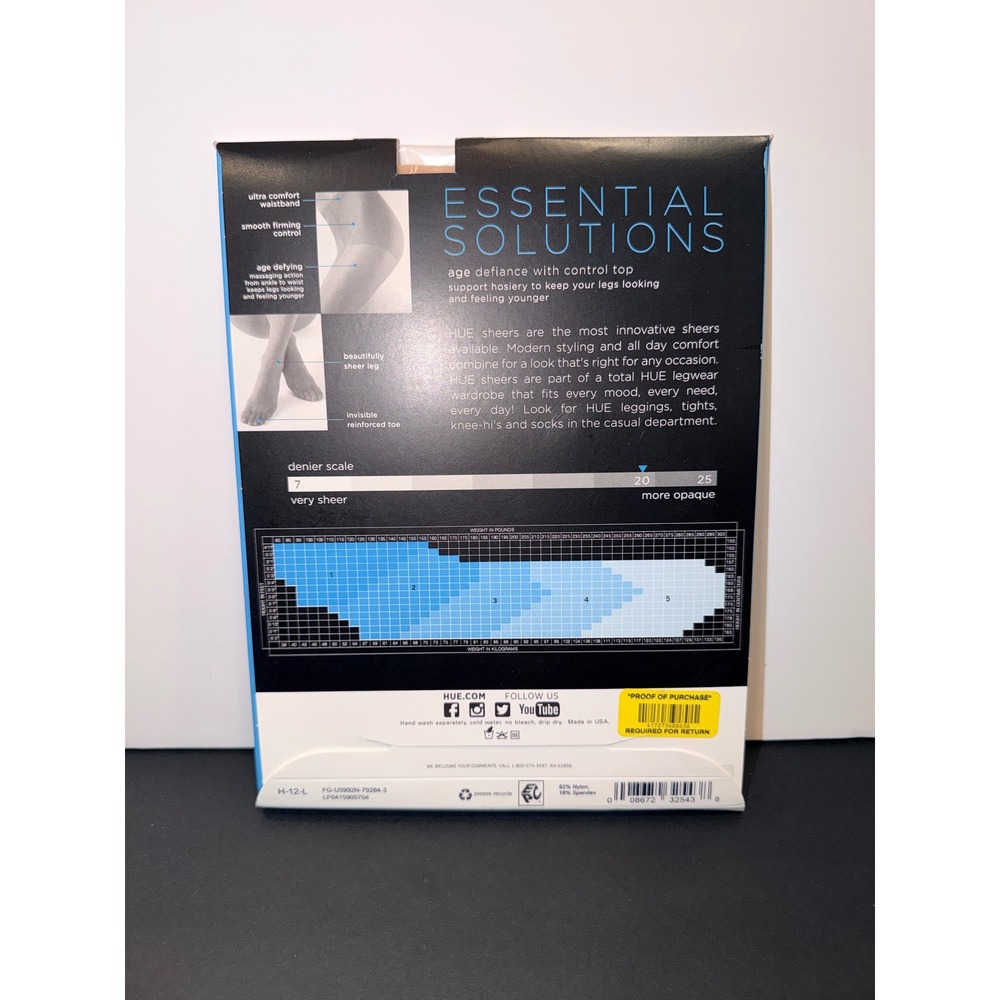 HUE Essential Solutions Age Defiance Control Top Pantyhose Natural Sz 3 5992N - Picture 3 of 3